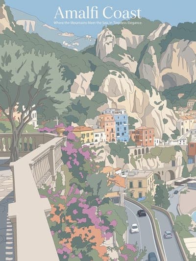 Ligne Claire poster of Amalfi Coast